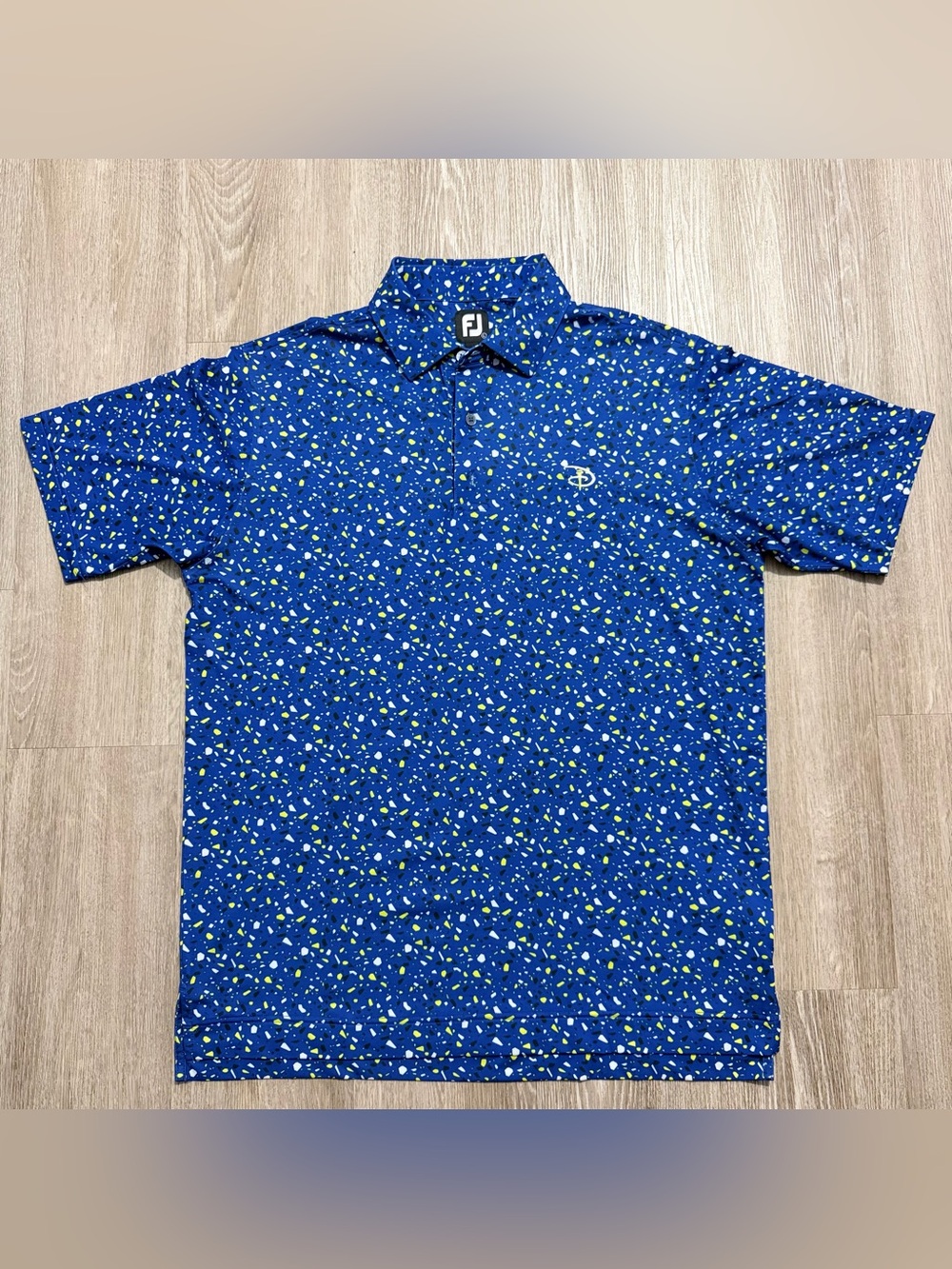 FootJoy Disney Men’s L Blue Geometric Golf Polo Shirt Stretch Performance